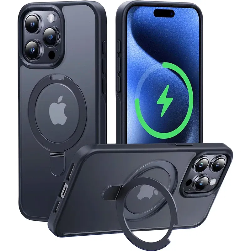Color: Beige, Material: nylon - Magnetic Phone Case with Ring Stand for Wireless Charging iPhone 15 Pro Max 14 Plus 13 12 11 Translucent Cases Matte Slim Cov