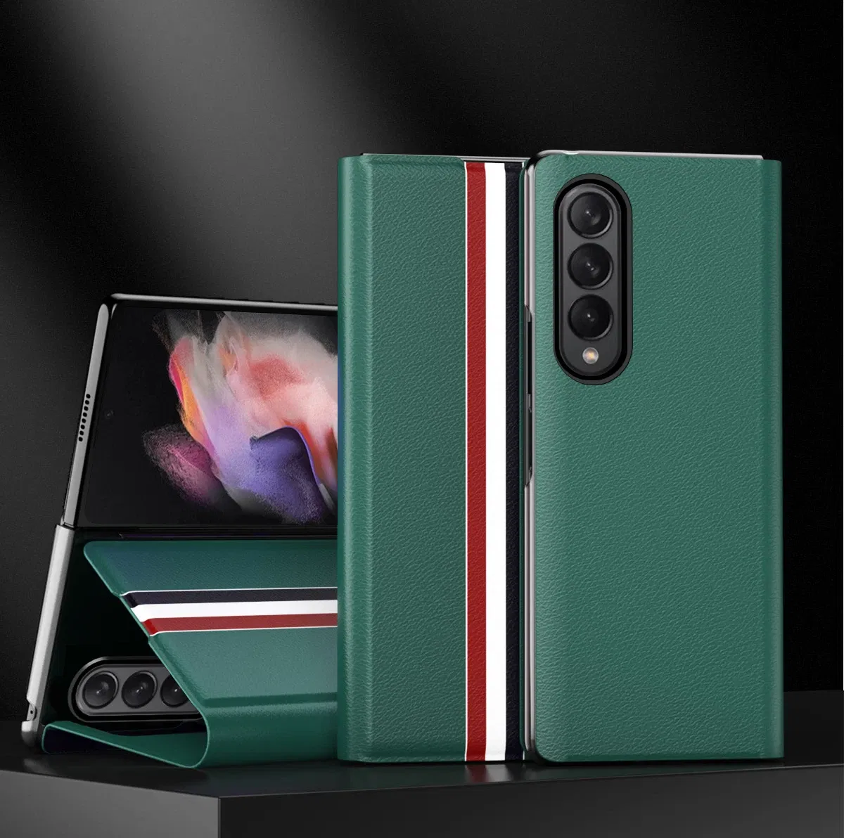 Color: green, Material: CANVAS - Leather Wallet Function Case for Samsung Galaxy Z Fold 6 5 3 2 fold6 fold5 Fold4 Fold 4 5G Fold3 Fold2 Full Protection Bag Cover