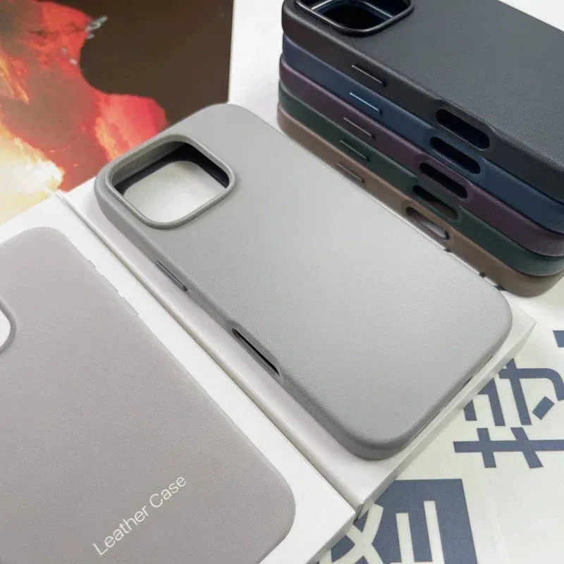 Material: CANVAS, Color: Brown - Original Apple Leather With Magsafe Case For iPhone 16 Pro Max 16 Plus Case Wireless Charging Magnetic Cover 16Pro With Box