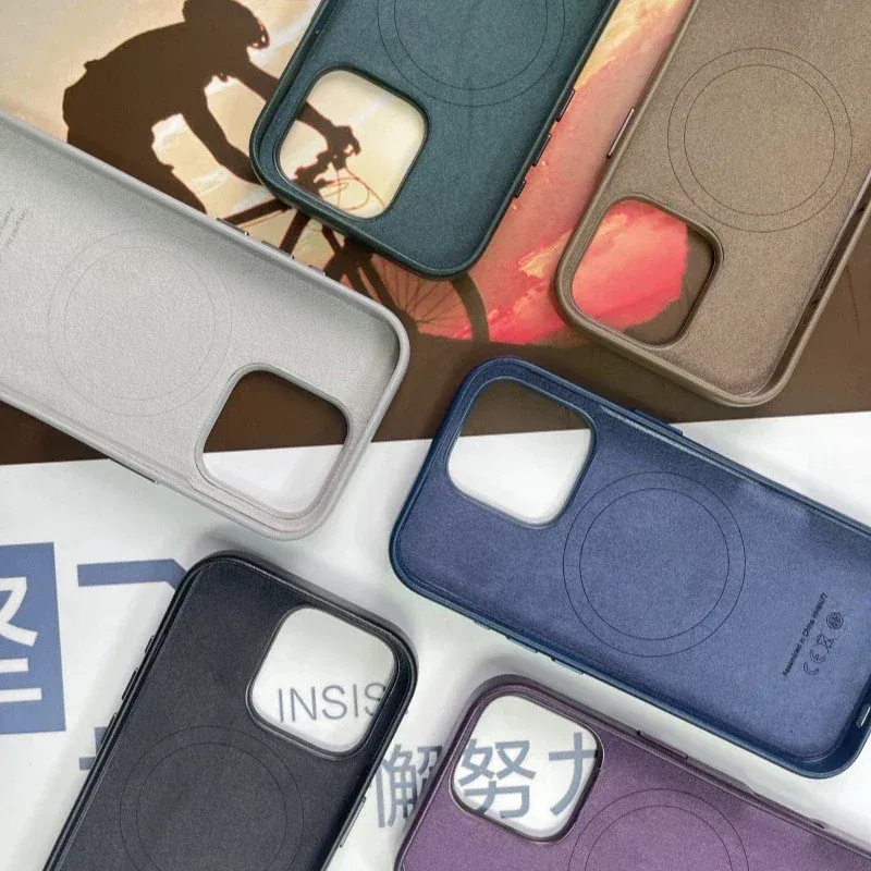 Material: CANVAS, Color: Brown - Original Apple Leather With Magsafe Case For iPhone 16 Pro Max 16 Plus Case Wireless Charging Magnetic Cover 16Pro With Box