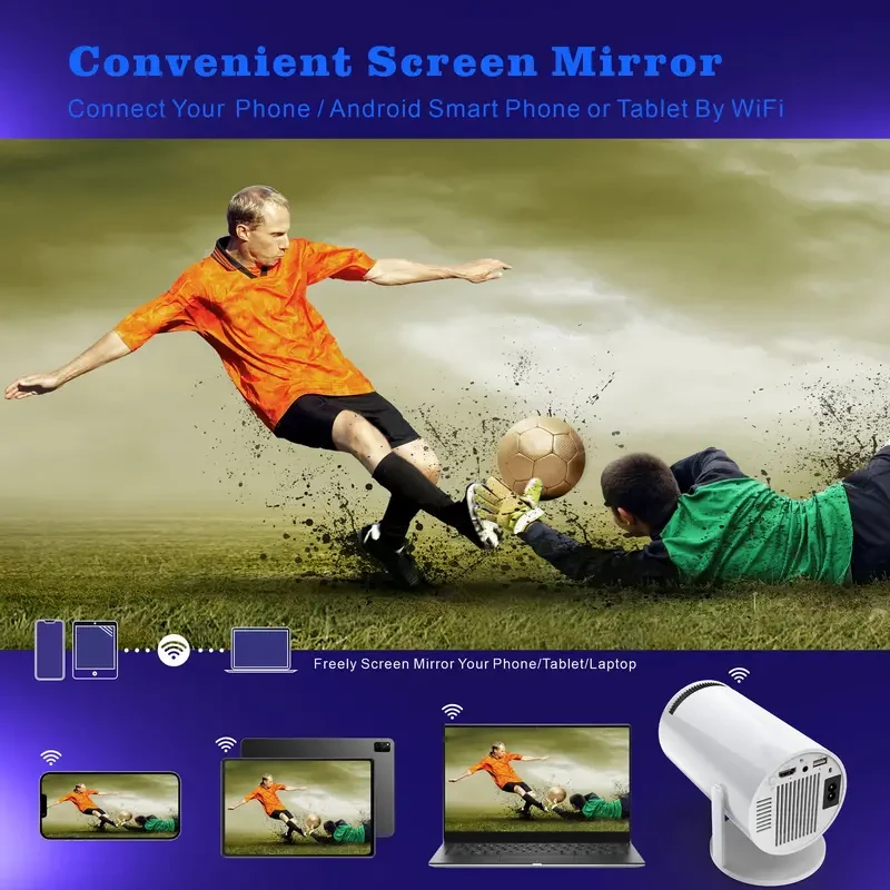 Portable 4K Android Projector - WIFI6, BT5.0, 720P Supports 1080P HD