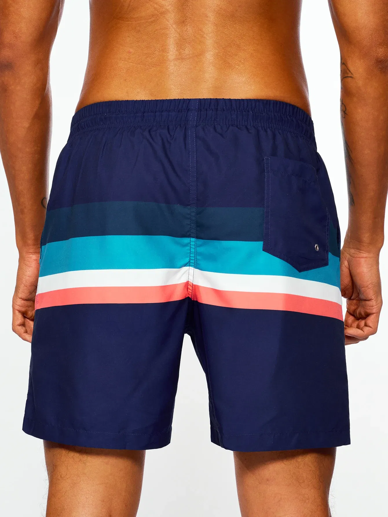 Color: MULTI, Size: L - Men's Navy Bottom Stripe Insert Print Beach Pants