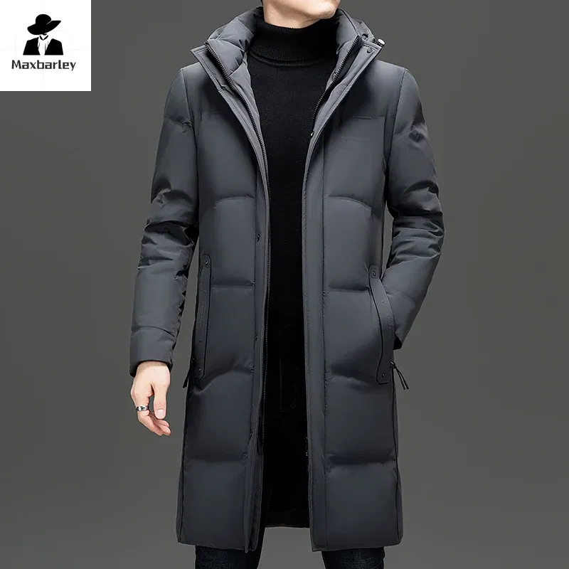 Color: black, Size: XL - 2024 New Men's Winter Down Jacket Long Knee-length Thickened Warm Duck Down Parka High-end Hooded Detachable Extremely Cold Coat