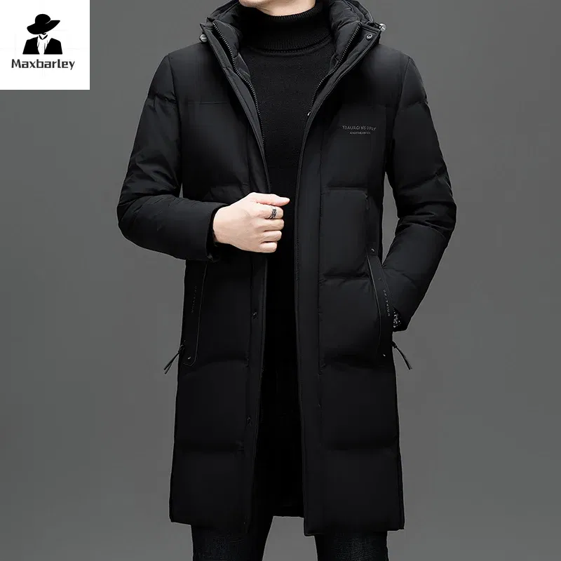 Color: black, Size: XL - 2024 New Men's Winter Down Jacket Long Knee-length Thickened Warm Duck Down Parka High-end Hooded Detachable Extremely Cold Coat