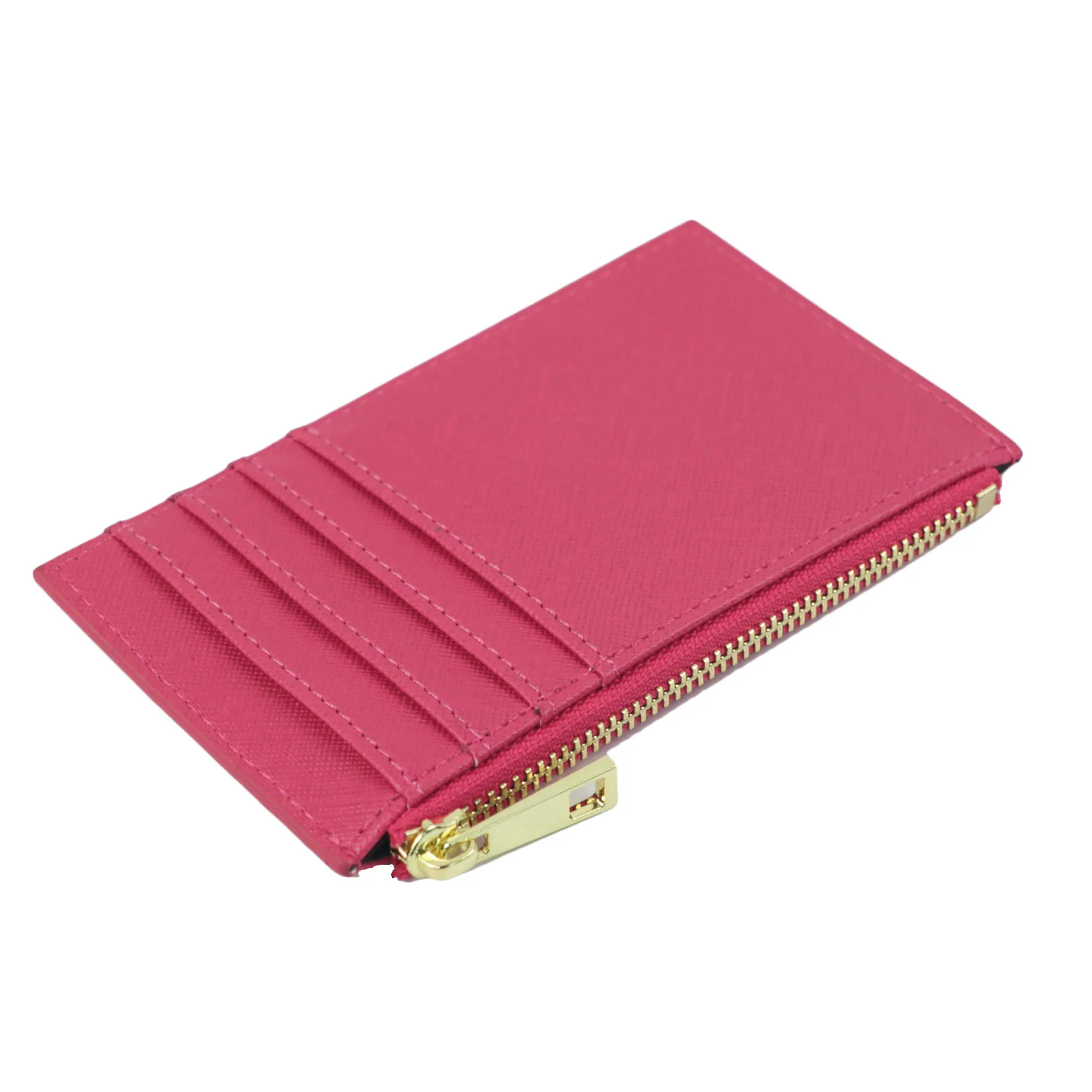 Color: Clear - Custom Name Saffiano Leather Zip CardHolder Multiple Colors Ultra Thin Coin Purse Drop Shipping Small Women Credit Card Wallet