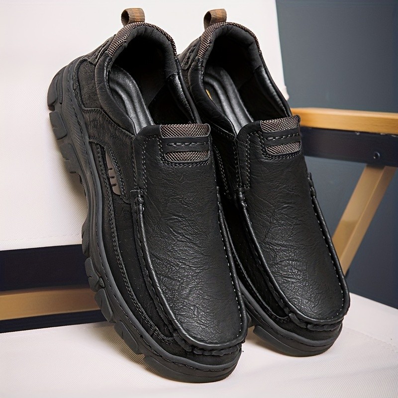 CLOHOO Men's Stitching Leather Casual Loafers