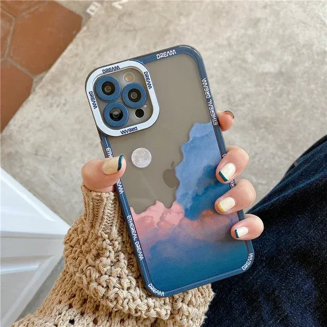 Color: Blue, Material: Genuine leather - Retro INS Sunset Sky Clouds Moon Pattern Case For Samsung Galaxy S10 S20 S21 S22 S23 S24 FE Plus Ultra Note 20 Shockproof Cover