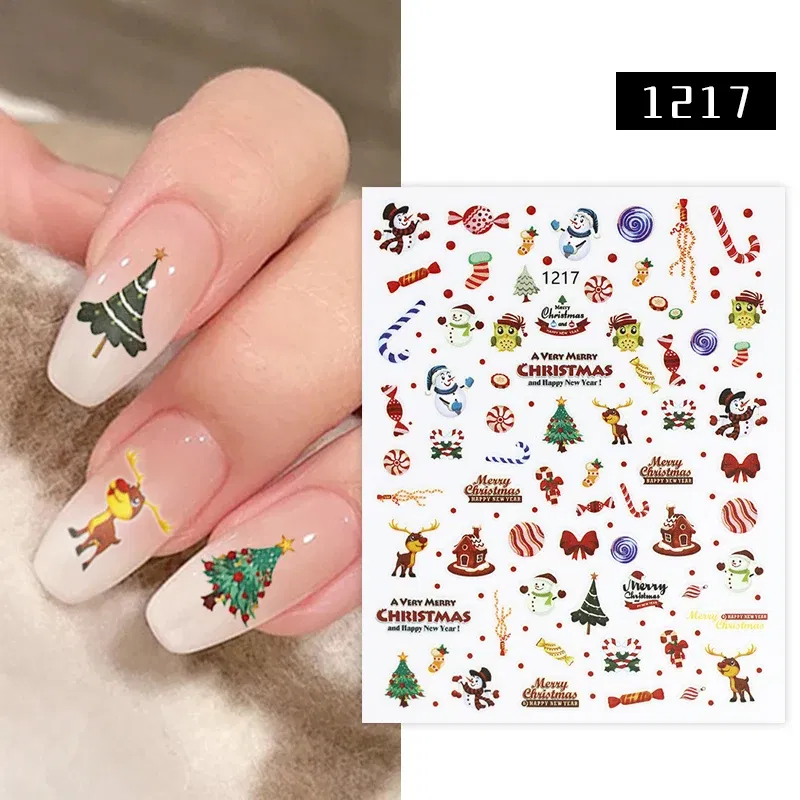 Color: Neon yellow - 1Pc Christmas Stickers Santa Claus Snowflake Decals Catoon Image Muti- Pattern New Year Halloween Nail Art Stickers for Manicure