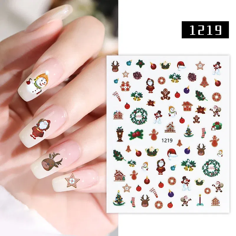 Color: Neon yellow - 1Pc Christmas Stickers Santa Claus Snowflake Decals Catoon Image Muti- Pattern New Year Halloween Nail Art Stickers for Manicure