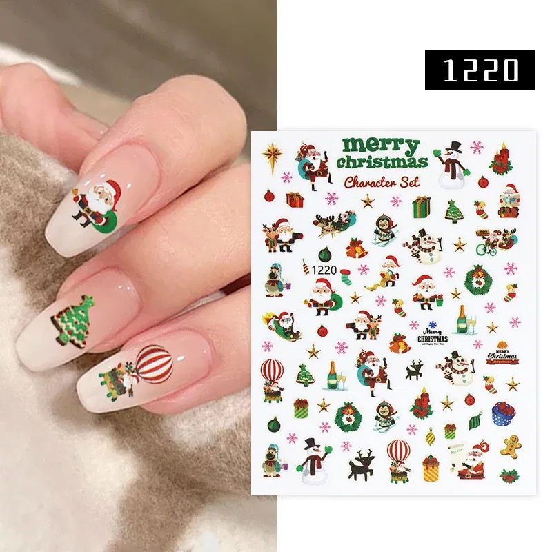 Color: Neon yellow - 1Pc Christmas Stickers Santa Claus Snowflake Decals Catoon Image Muti- Pattern New Year Halloween Nail Art Stickers for Manicure