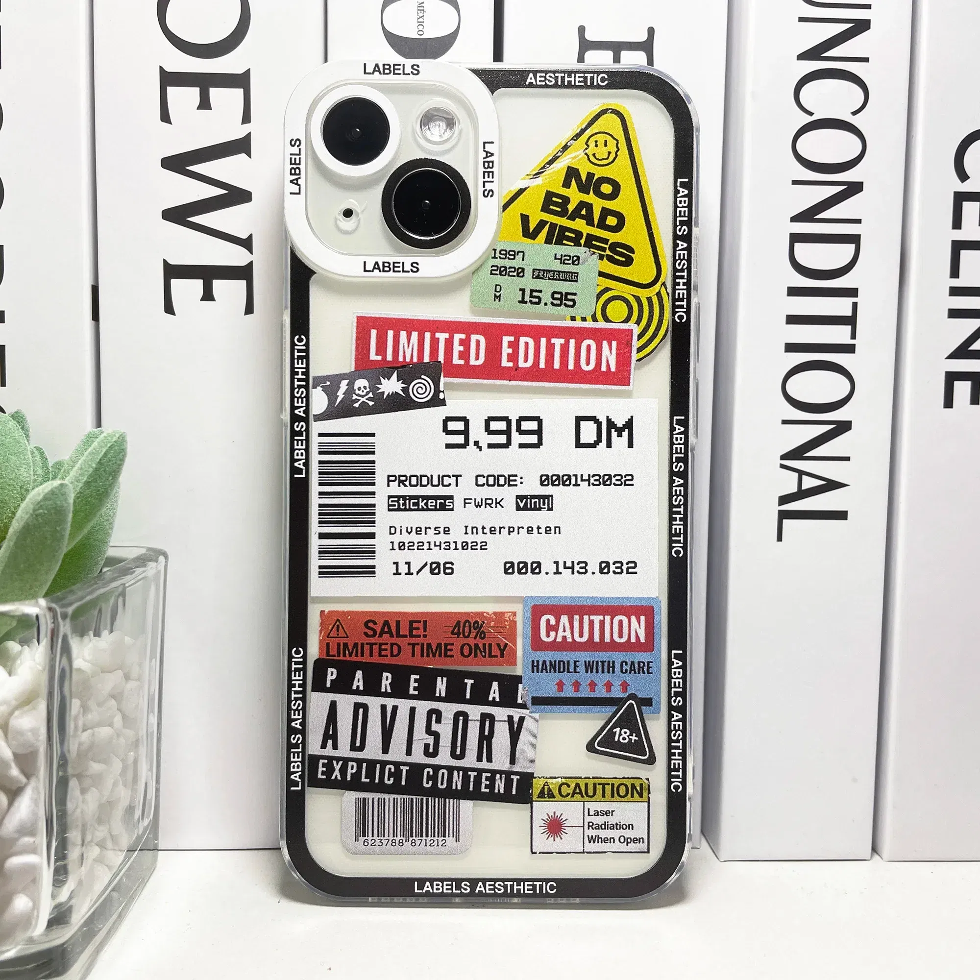 Color: GRAY, Material: PC - Mix Labels Aesthetic Stickers Collage Phone Case For iPhone 16 15 14 13 12 11 Pro Max Mini XS X XR SE 7 8 Plus Clear Soft Cover