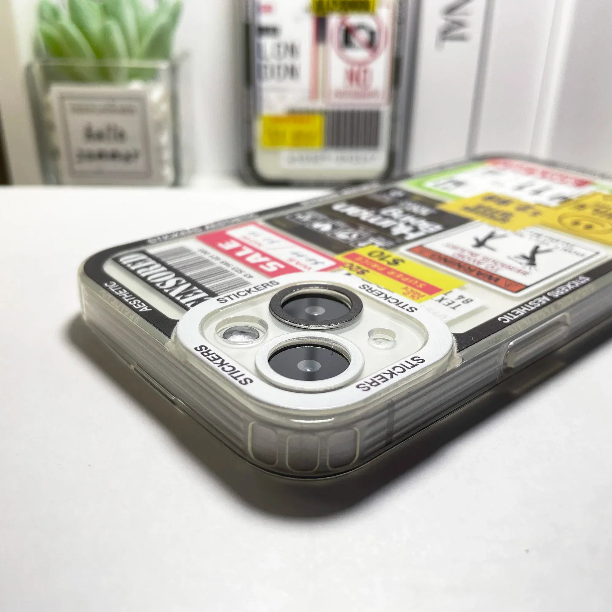 Color: GRAY, Material: PC - Mix Labels Aesthetic Stickers Collage Phone Case For iPhone 16 15 14 13 12 11 Pro Max Mini XS X XR SE 7 8 Plus Clear Soft Cover