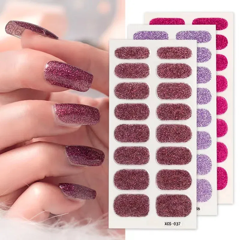 Color: Jade green - Nail Sticker Shiny Design Full Beauty Stickers for Nails Decals Plain Stickers Women Salon Nail Art