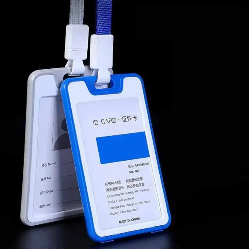 Color: Blue - Unisex Colorful Employee Id Case with Lanyard Double Side Id Credit Card Holder Access Bus Card Case Badge Holder Card Sleeve