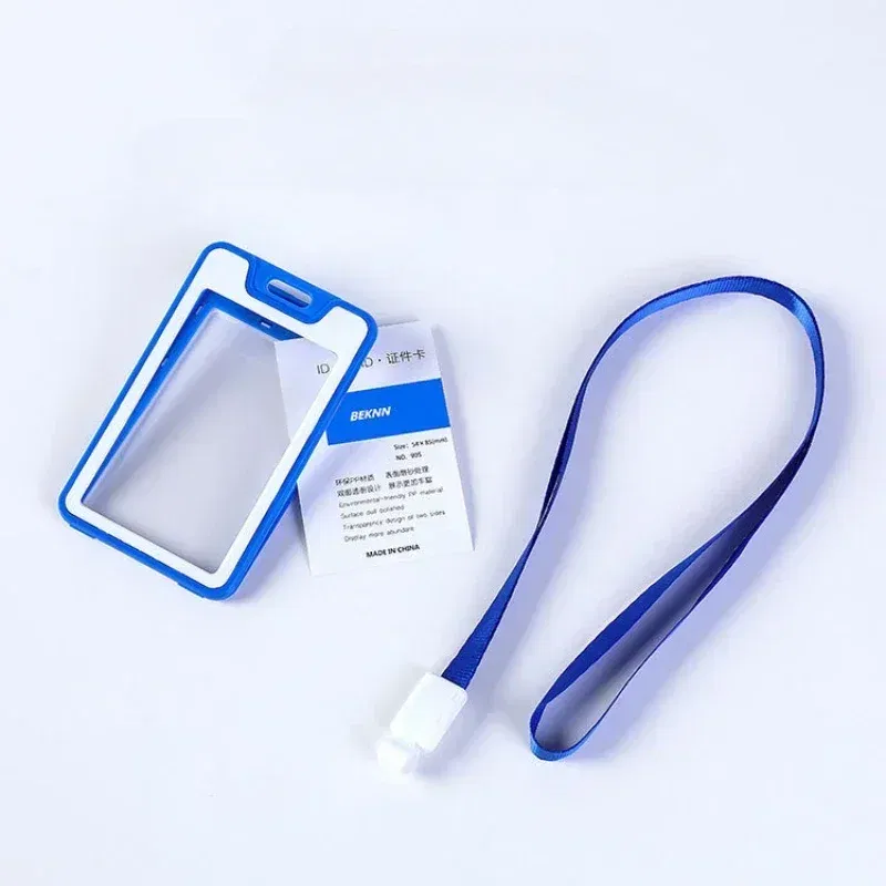 Color: Blue - Unisex Colorful Employee Id Case with Lanyard Double Side Id Credit Card Holder Access Bus Card Case Badge Holder Card Sleeve