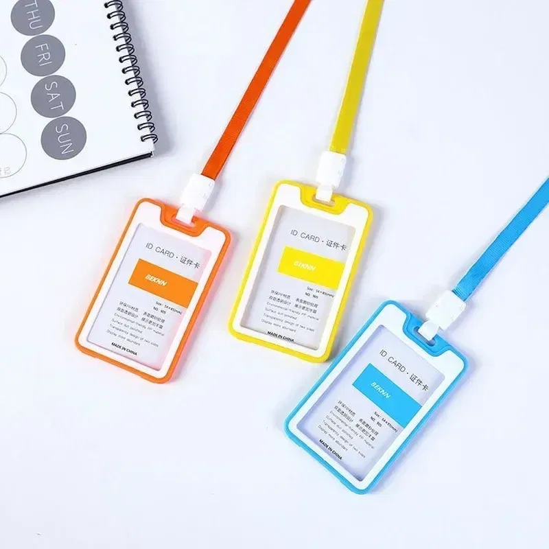Color: Blue - Unisex Colorful Employee Id Case with Lanyard Double Side Id Credit Card Holder Access Bus Card Case Badge Holder Card Sleeve