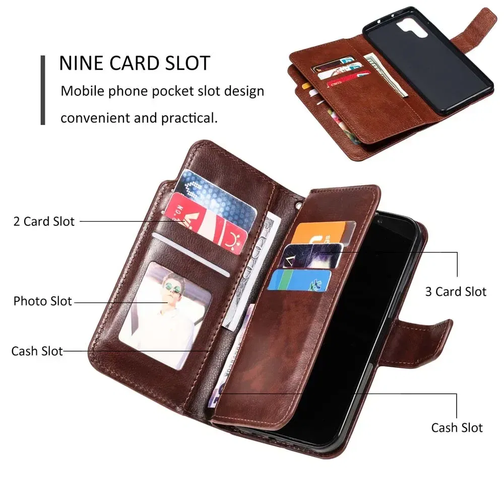 Color: Brown, Material: Polyester - Flip Leather Case for Redmi Note 13 12 11 Pro 13C 9 9A 9C Wallet Card Cover For Xiaomi 13T 11T Poco X5 C65 M6 X4 Pro