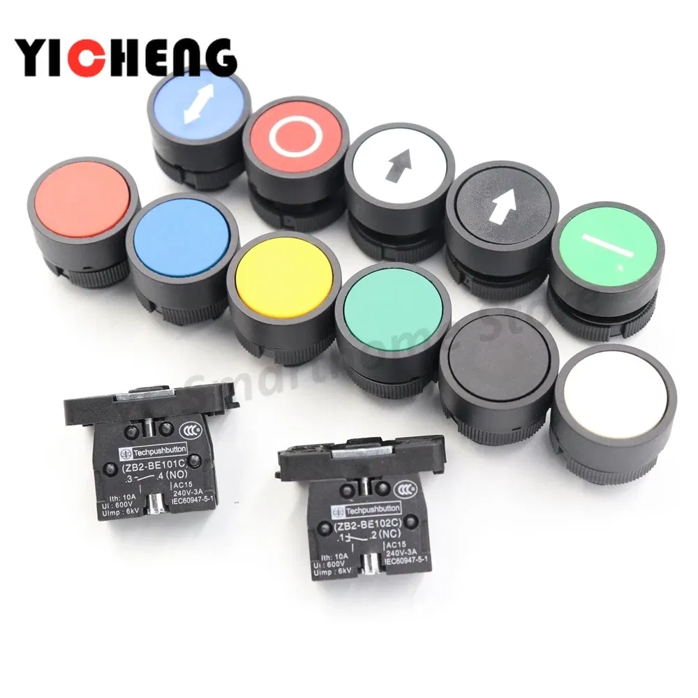 Color: Black - 2Pcs Plastic marking flat button Arrow indication xb2- self-reset point move 22MM Turn on the power button switch NO/NC