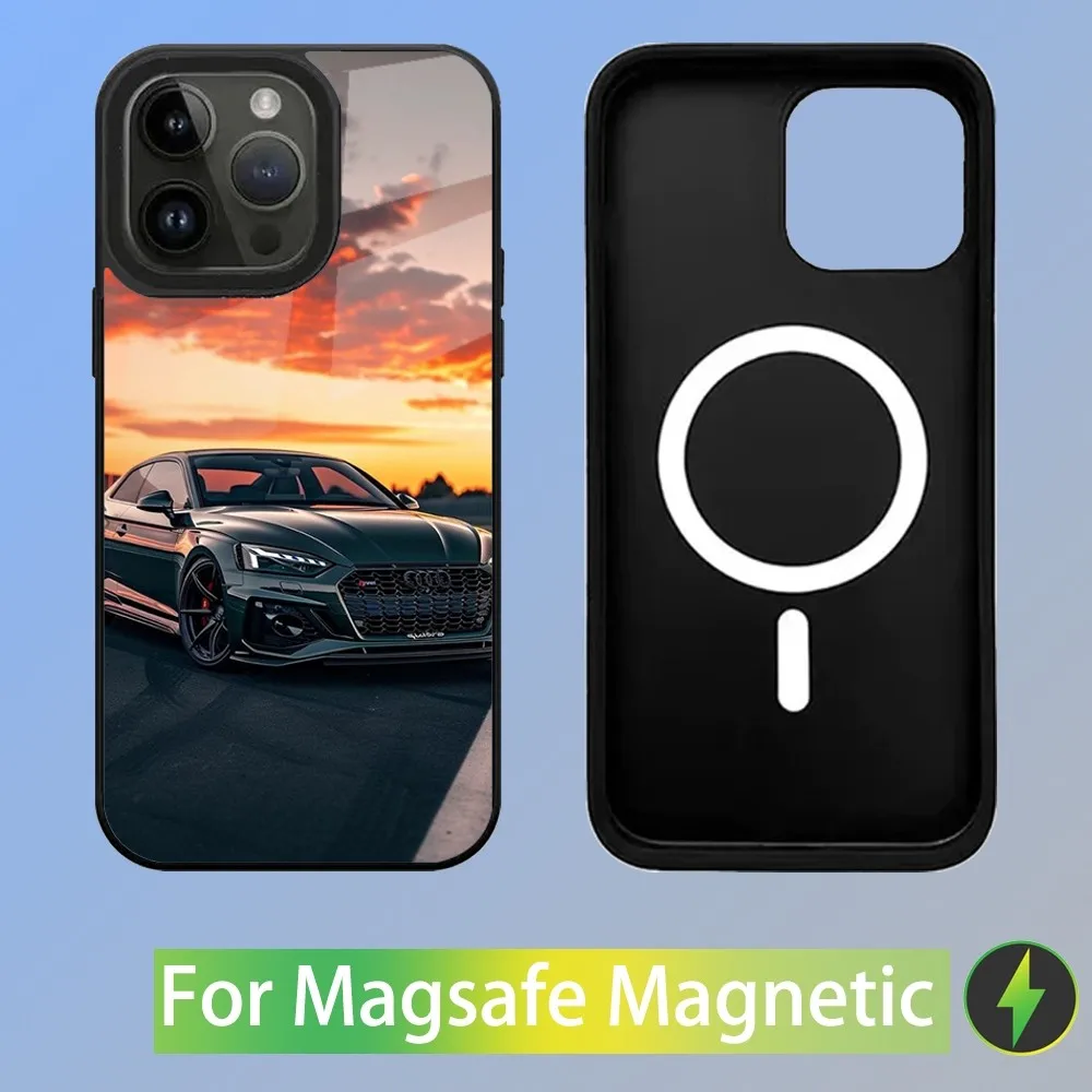 Color: Gold, Material: Cotton Fabric - R-S 6 7 sport car Phone Case For iPhone 16,15,14,13,12,11,Plus,Pro,Max Mini A-AudiS-S Magsafe Magnetic Wireless Charging
