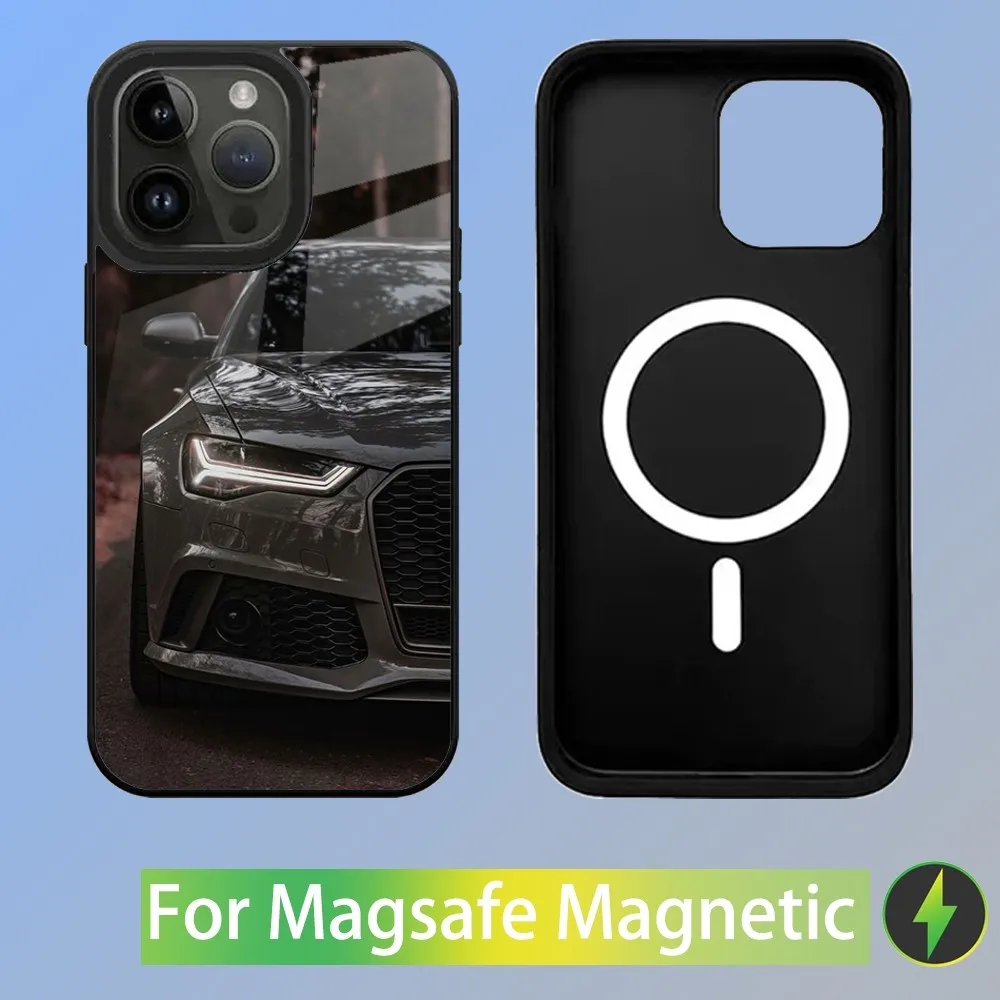 Color: Gold, Material: Cotton Fabric - R-S 6 7 sport car Phone Case For iPhone 16,15,14,13,12,11,Plus,Pro,Max Mini A-AudiS-S Magsafe Magnetic Wireless Charging