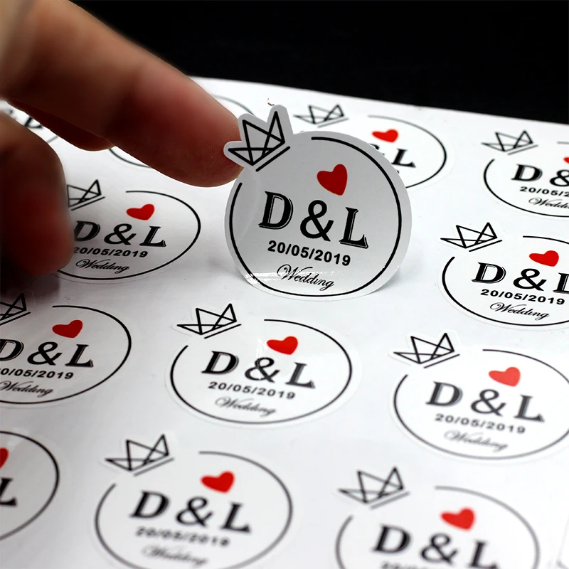 Color: pink - 100PCS 3-10cm Custom LOGO Wedding Sticker Personalized Design Your Label Candy Gift Box Birthday Party Seal Sticker Self-adhesiv