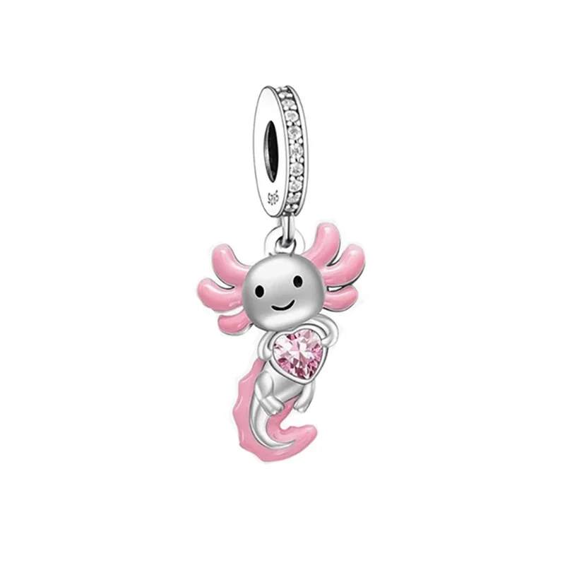 Color: GRAY - Fit Original Pan Charm Bracelet 925 Silver Sheep Tiger Highland Cow Tiger Mexico Axolotl Hamster Bead For Making Berloque