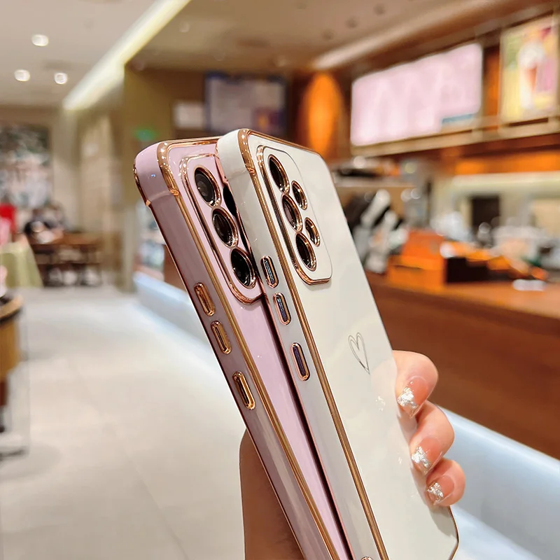 Color: black, Compatible-Phone Models: For iPhone 16 Plus, Ships From: CHINA - Electroplating Love Heart Phone Case For Samsung Galaxy S25 S24 Ultra S23 S22 A13 A14 A52 A53 Protect Lens Shockproof Back Cover