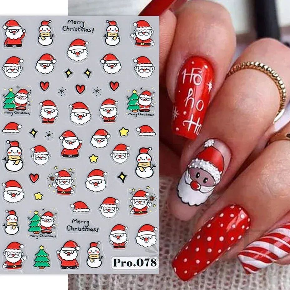 Color: Gold - 5D Embossed Elk Nail Art Sticker Cute Christmas Winter Santa Claus Snowflake Gingerbread Man Engraved Slider Manicure Decoration