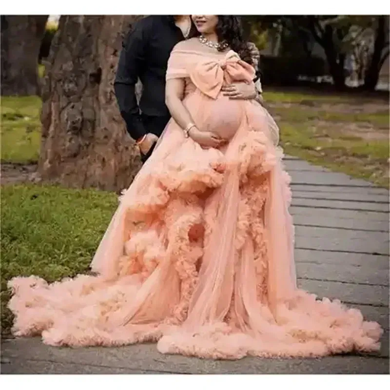 Color: light green, Maternity Size: 4, Ships From: CHINA - BIG BOW Tulle Ruffle maternity dresses photoshoot baby shower п?»?°?‚ь?µ д?»я ?±?µр?µм?µнн?‹?… فس?§تي?† ?