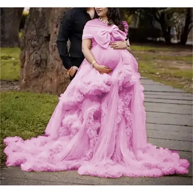Color: light green, Maternity Size: 4, Ships From: CHINA - BIG BOW Tulle Ruffle maternity dresses photoshoot baby shower п?»?°?‚ь?µ д?»я ?±?µр?µм?µнн?‹?… فس?§تي?† ?