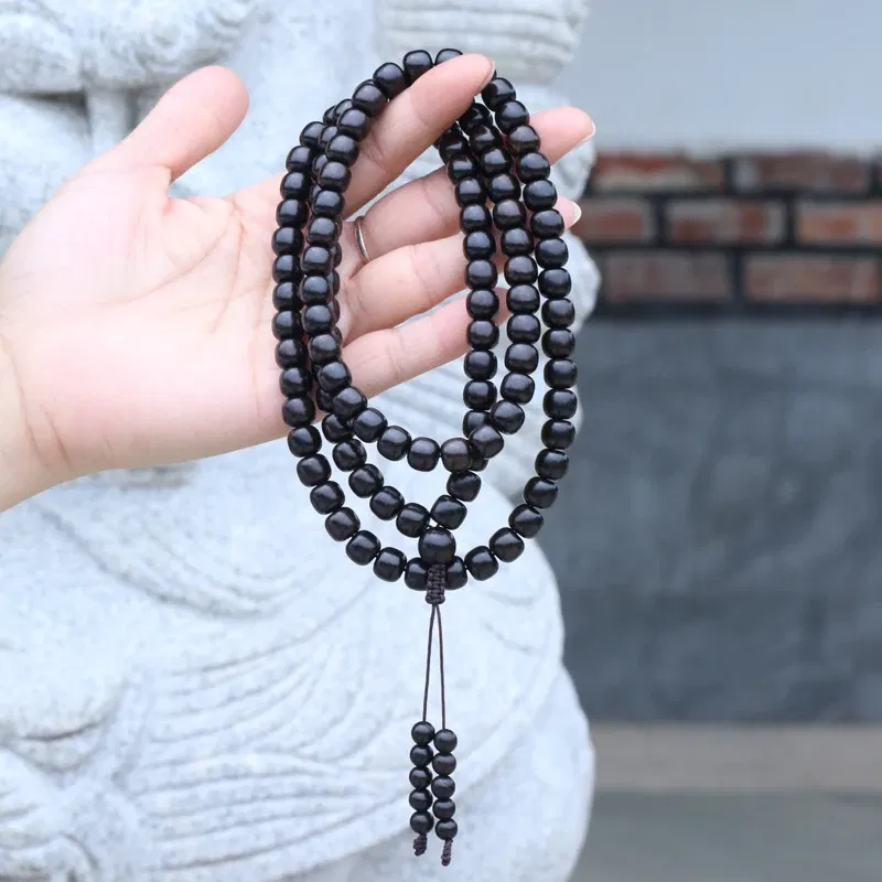 Metal Color: Light Yellow Gold Color - New Ebony Beaded Necklace 99 Pieces 108 Mara Yoga Unisex