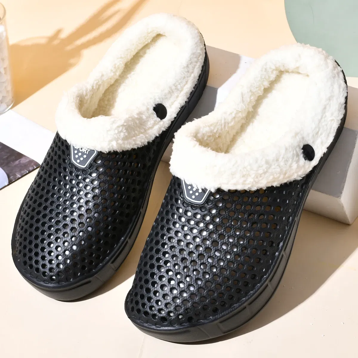 Color: Blue, Shoe Size: 38 - Couple Style Men's and Women's Cotton Slippers Winter Warm Plus Velvet Thickened Clogs Mule Shoes