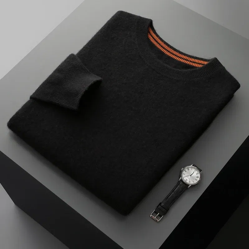Color: green, Size: L, Ships From: CHINA - Autumn Winter Men's O-Neck Pullover Sweater 100% Cashmere Simple Basic Knitwear Cashmere Solid Color Clothing Casual Warm Tops