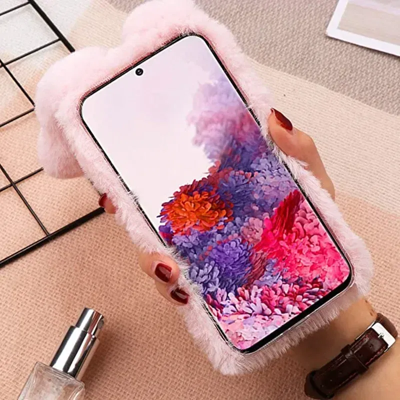 Color: PURPLE, Material: EVA - Warm Plush Rabbit Fluffy fur Cover for Samsung A15 A25 A35 A55 A14 A24 A34 A54 A13 A23 A33 A53 A12 A22 A32 A52 A51 Phone Case