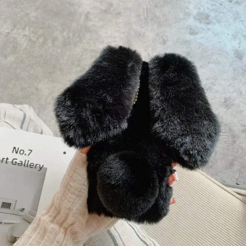 Color: PURPLE, Material: EVA - Warm Plush Rabbit Fluffy fur Cover for Samsung A15 A25 A35 A55 A14 A24 A34 A54 A13 A23 A33 A53 A12 A22 A32 A52 A51 Phone Case