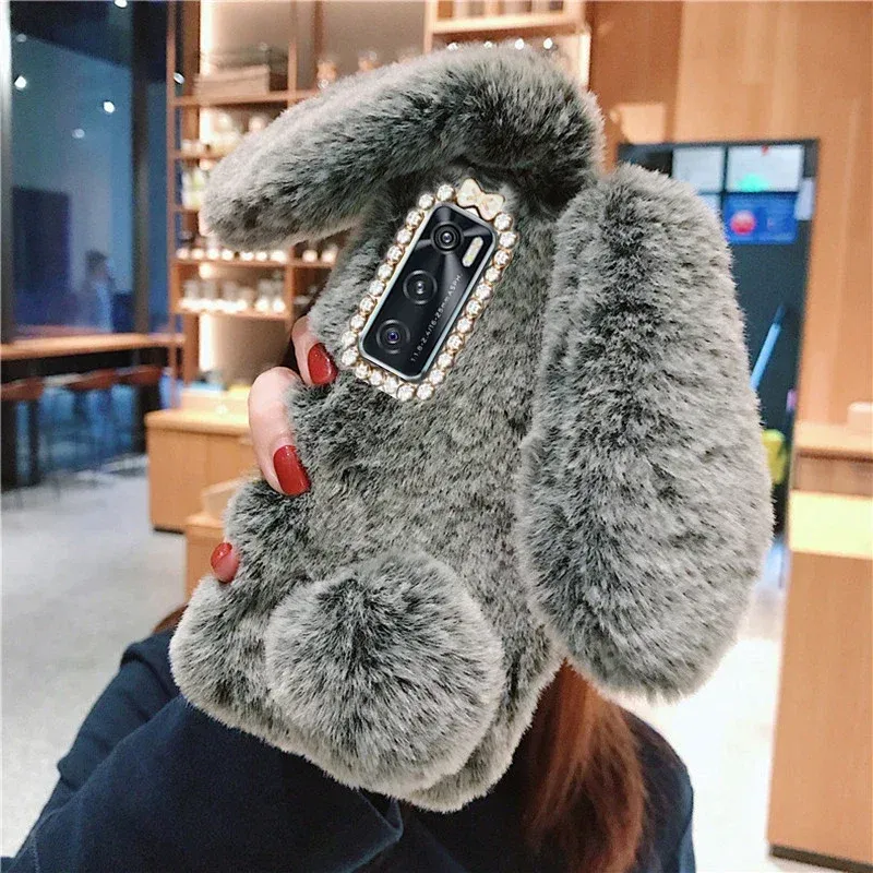 Color: PURPLE, Material: EVA - Warm Plush Rabbit Fluffy fur Cover for Samsung A15 A25 A35 A55 A14 A24 A34 A54 A13 A23 A33 A53 A12 A22 A32 A52 A51 Phone Case