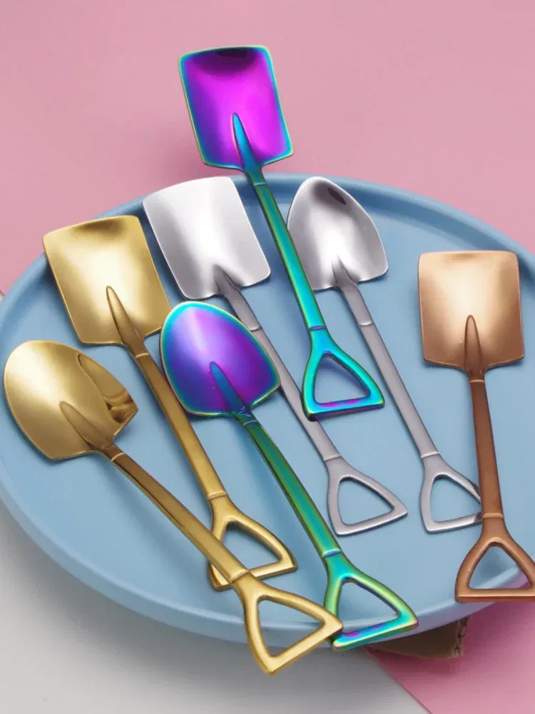 Color: Yellow, Ships From: CHINA - Stainless Steel Coffee Tea Spoon Creative Retro Shovel Scoop for Dinner Ice Cream Dessert Watermelon Kitchen Tableware Bar Tool