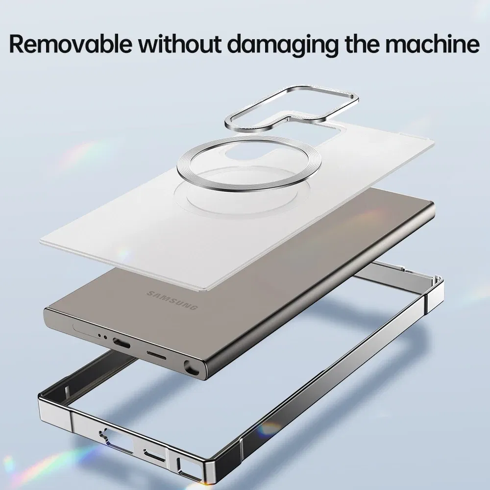 Color: Silver, Compatibility by Model: Galaxy S24 Ultra - Push Pull Matte PC Hard Shockproof Case For Samsung Galaxy S25 S24 Ultra Magnetic Wireless Charging Bumper Back Cover
