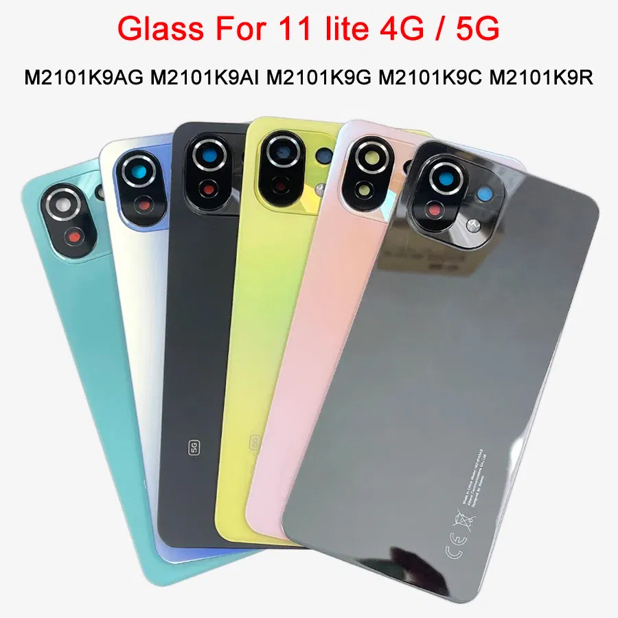 Color: Silver - A+++ Back Cover For Xiaomi Mi 11 Lite Glass Battery Cover Housing Door Cases Mi11 Youth NE 5G With Camera Lens Replacement
