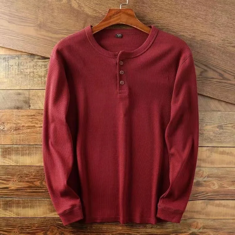 Color: Khaki, Size: XXL, Ships From: CHINA - Slim Fit Mens Basic Tee Casual Tshirts Henley Waffle Long Sleeve Shirts Thermal Solid Half Button Breathable 100% Cotton Shirts