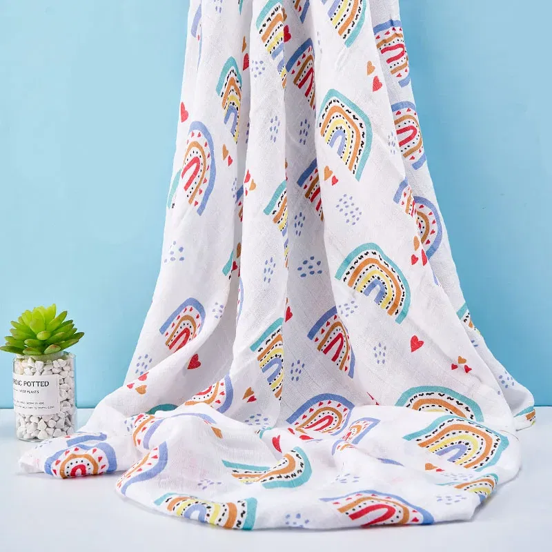 Color: Beige, Size: Option 1 - Happyflute 120*110cm Soft Muslin Bamboo Cotton Baby Wrap Animal Pattern Travel Newborn Multi-function Swaddle Sleeping Blanket