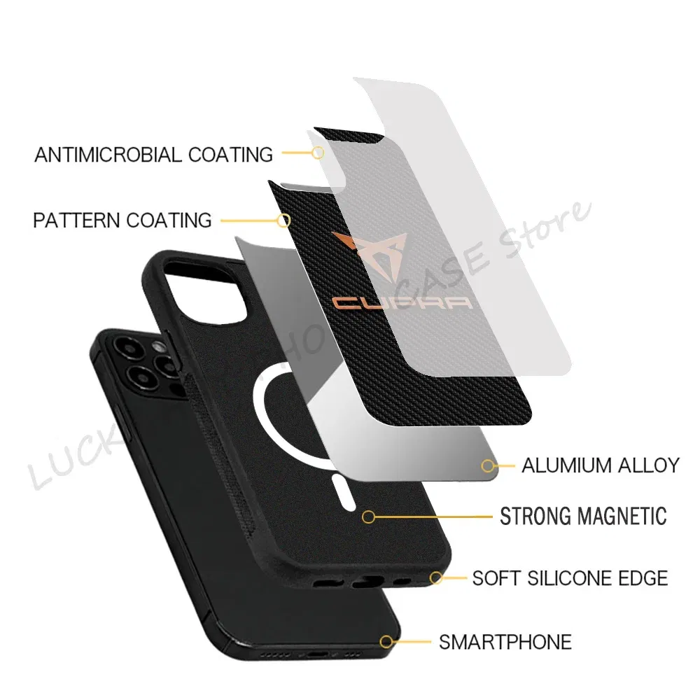 Color: Beige, Material: EVA - Cool Phone Case Phone Case Strong Magnetic Cupra Racing for IPhone 15 14 13 Pro Max 11 12 Mini for Magsafe