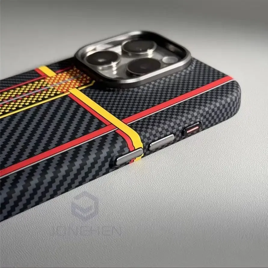 Color: Beige Pink, Material: PE - Luxury Alloy Lens Personalized Pixel 3D Relief Carbon Fibre Pattern Case For iPhone 13 14 15 16 Pro Max Slim Cover For Magsafe