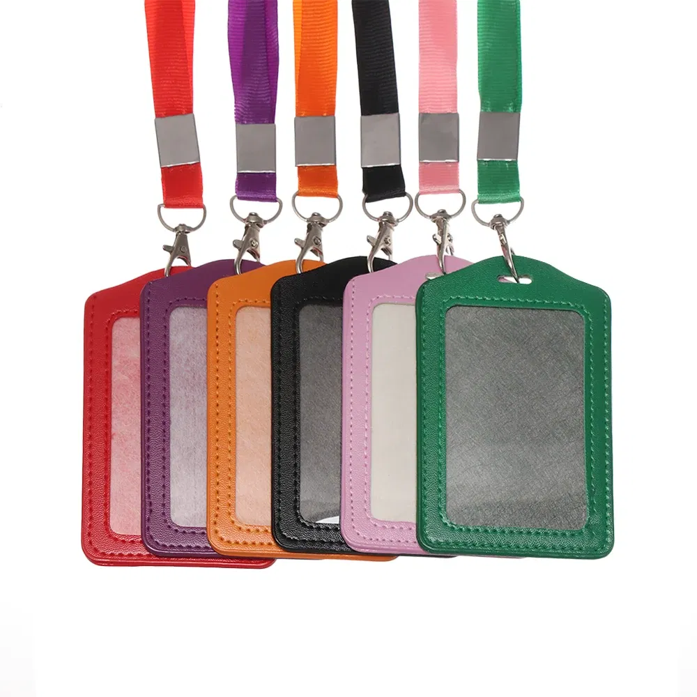Color: Navy Blue - Unisex Work Card Holders With Lanyard PU Bank Card Name Credit Card Holders Card Bus ID Holders Identity Badge With Neck Strap