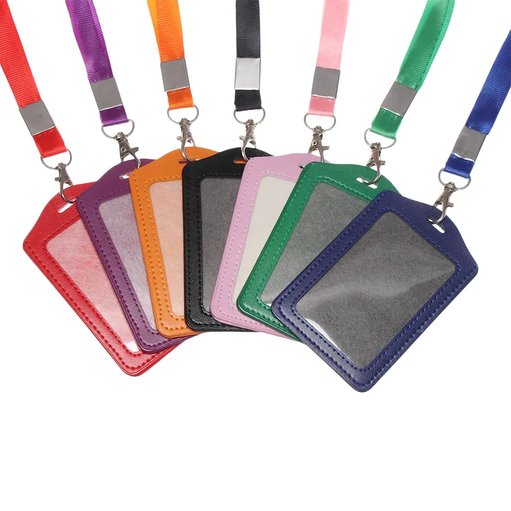 Color: Navy Blue - Unisex Work Card Holders With Lanyard PU Bank Card Name Credit Card Holders Card Bus ID Holders Identity Badge With Neck Strap