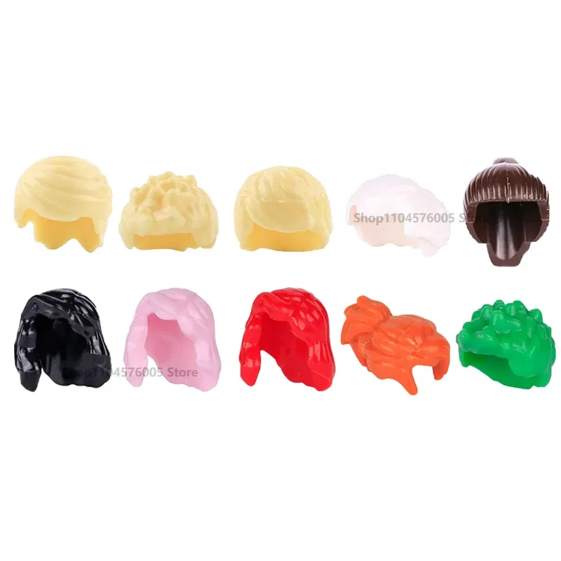 Color: Dark Orange - MOC Brown Hair Building Blocks City Figures Body Creative Accessory Blond Gold White Parts DIY Hats Mini Bricks Assemble Toy S04
