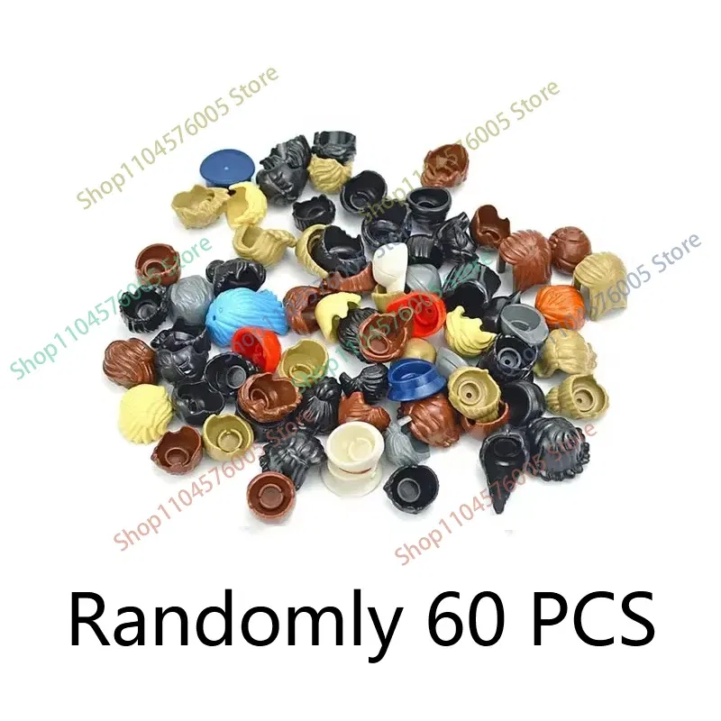 Color: Dark Orange - MOC Brown Hair Building Blocks City Figures Body Creative Accessory Blond Gold White Parts DIY Hats Mini Bricks Assemble Toy S04