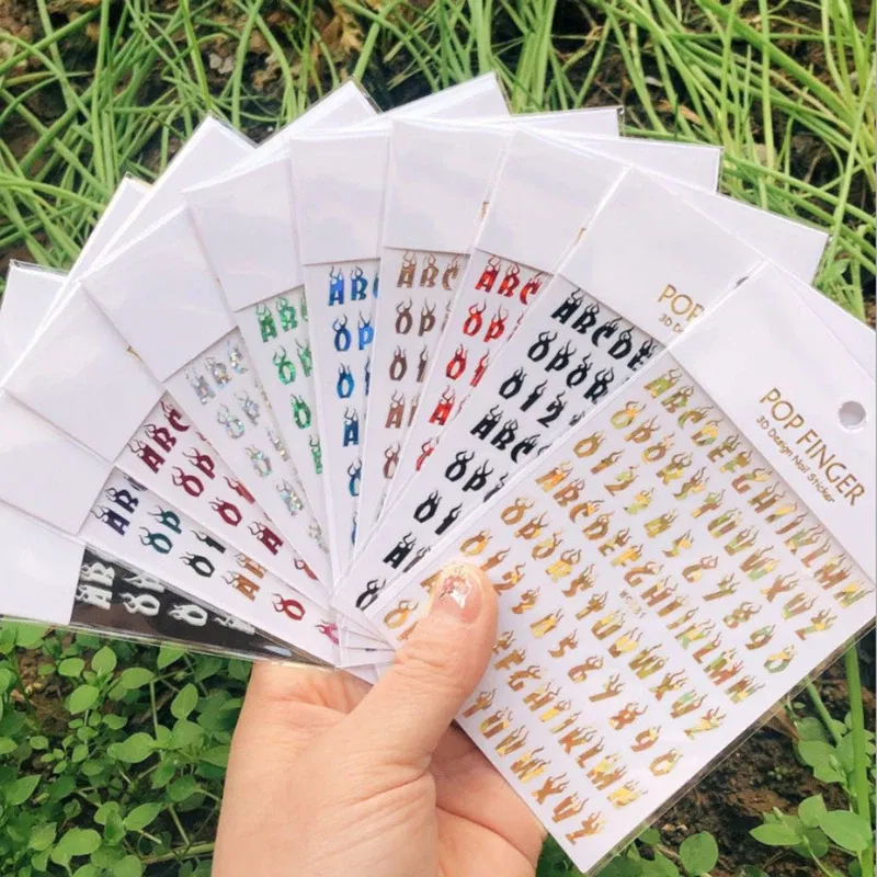 Color: Blueviolet - 1PCS New English Alphabet Nail Stickers Multi-Color Laser Reflective Nail Slider Art Cool Text Nail Kit