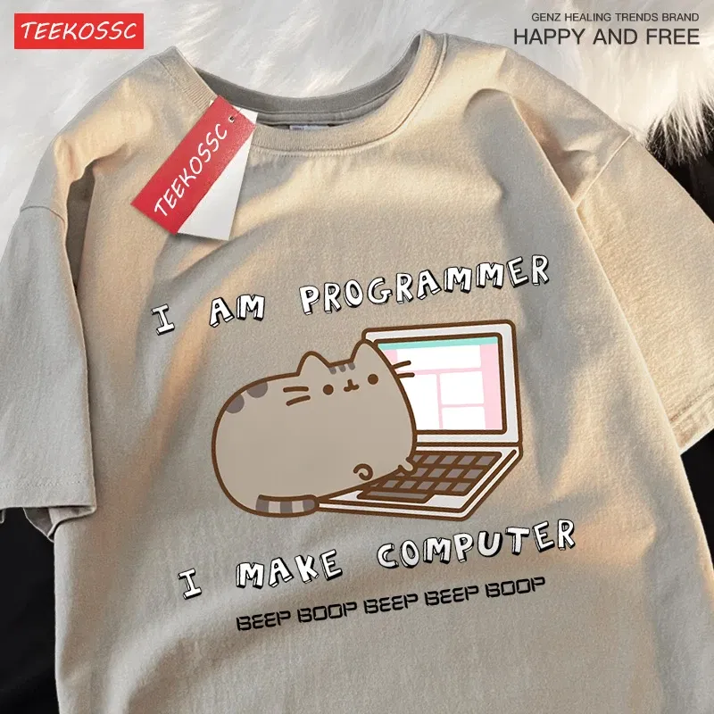 Color: Blue, Size: XXL - I Am Programmer I Make Computer Mens T Shirts Summer Cotton T-Shirt Oversized Loose Short Sleeve Crewneck Tee Clothes Fashion