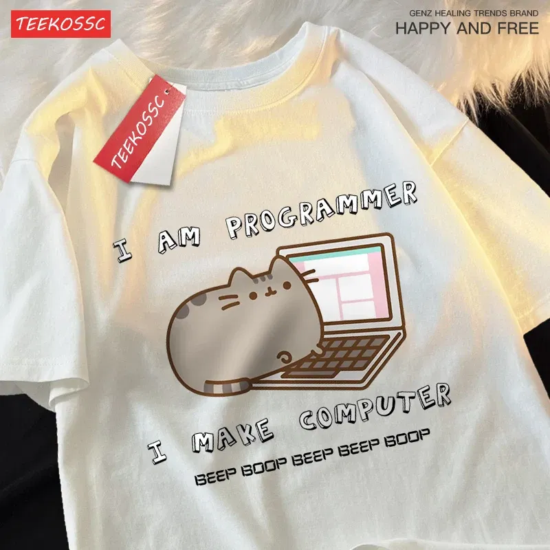 Color: Blue, Size: XXL - I Am Programmer I Make Computer Mens T Shirts Summer Cotton T-Shirt Oversized Loose Short Sleeve Crewneck Tee Clothes Fashion